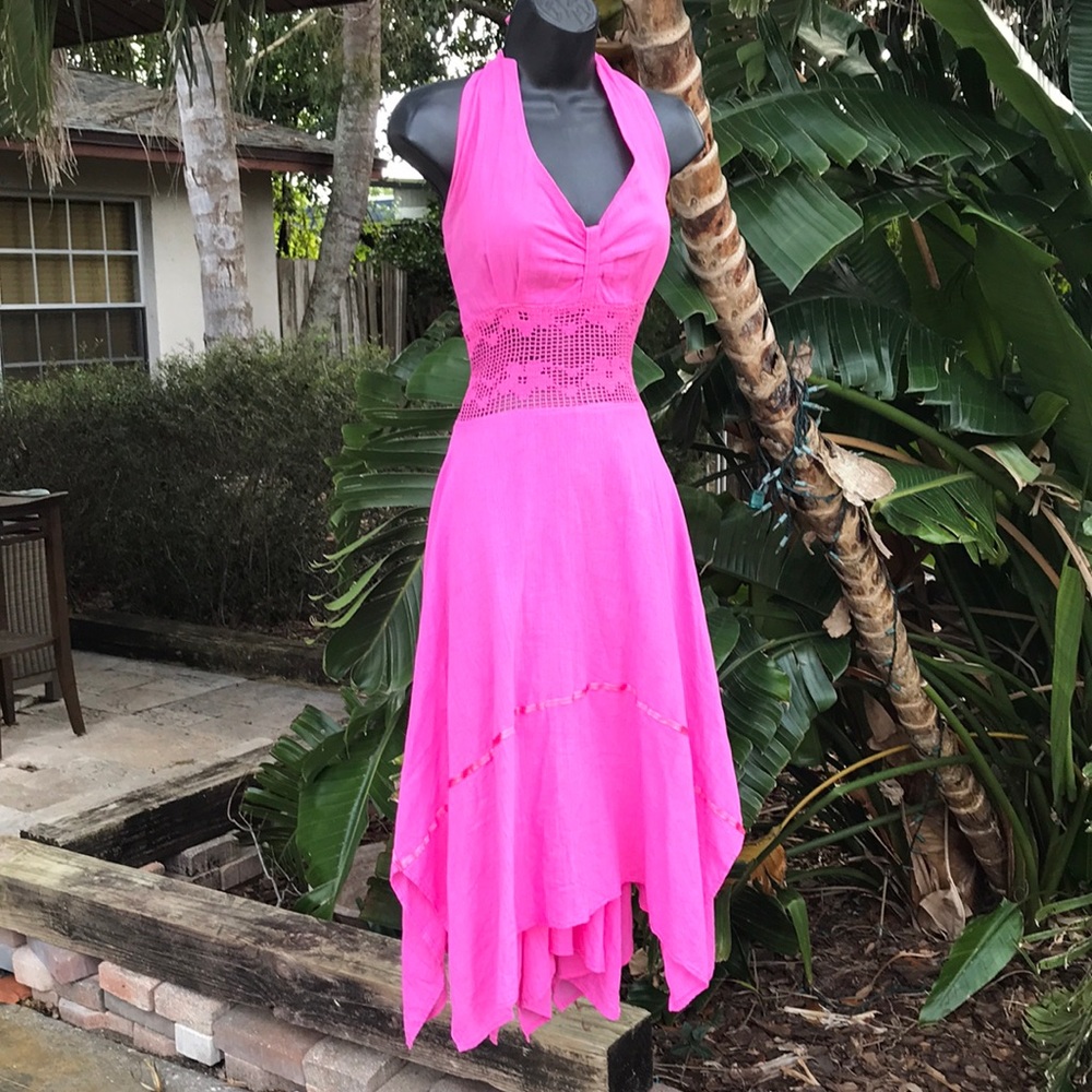 Asymmetric handkerchief,hem halter dress